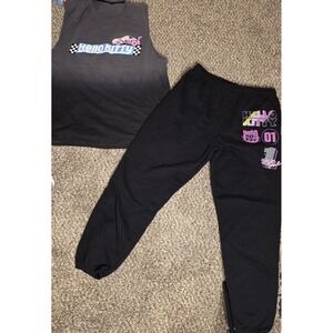 Hello Kitty Outfit Womens Large Black Tokyo Speed Tank Jogger Sweat Set Racing